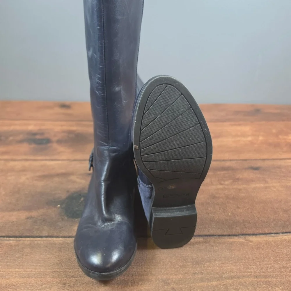 Marc Fisher Riding Boots Women 7W Navy Blue Good Leather Suede Wide Calf A281483